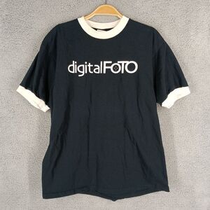 Vintage DigitalFoto Anvil Large Navy Blue Ringer‎ Tee Made in USA Cotton T-Shirt